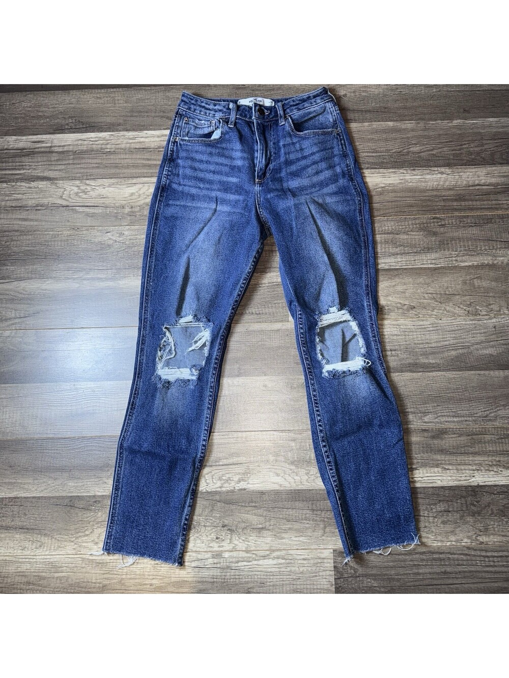 Hollister Curvy High Rise Mom Jeans Women’s W25 L27 Distressed Raw Hem Blue